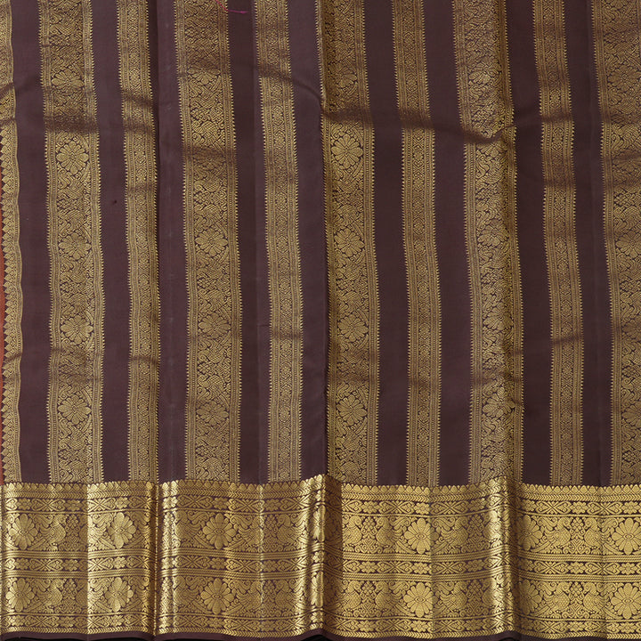 Hayagrivas Handloom Rust Orange Kanjivaram Silk Saree with Kanchana Brown Border KBF210E28-1