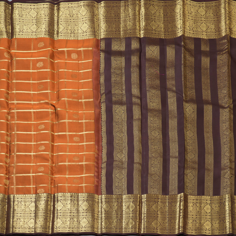 Hayagrivas Handloom Rust Orange Kanjivaram Silk Saree with Kanchana Brown Border KBF210E28-1