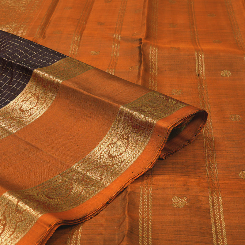 Hayagrivas Handloom Dark Brown Kanjivaram Silk Saree with Rust Orange Border KBF210E3-2