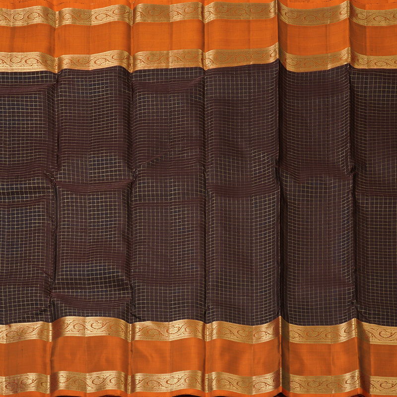 Hayagrivas Handloom Dark Brown Kanjivaram Silk Saree with Rust Orange Border KBF210E3-2