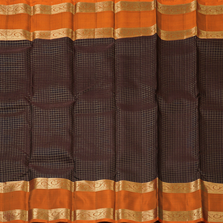 Hayagrivas Handloom Dark Brown Kanjivaram Silk Saree with Rust Orange Border KBF210E3-2