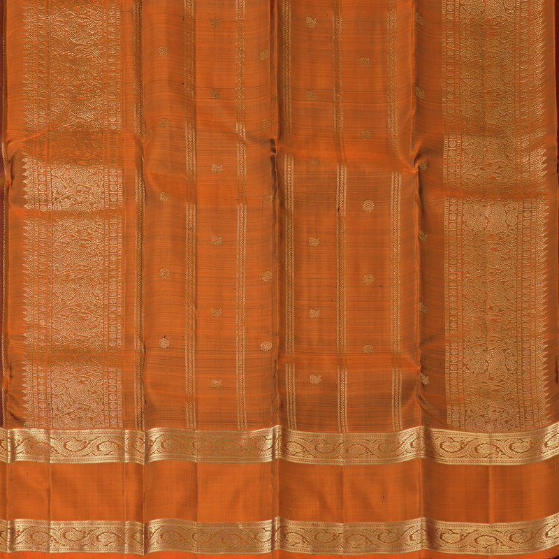 Hayagrivas Handloom Dark Brown Kanjivaram Silk Saree with Rust Orange Border KBF210E3-2