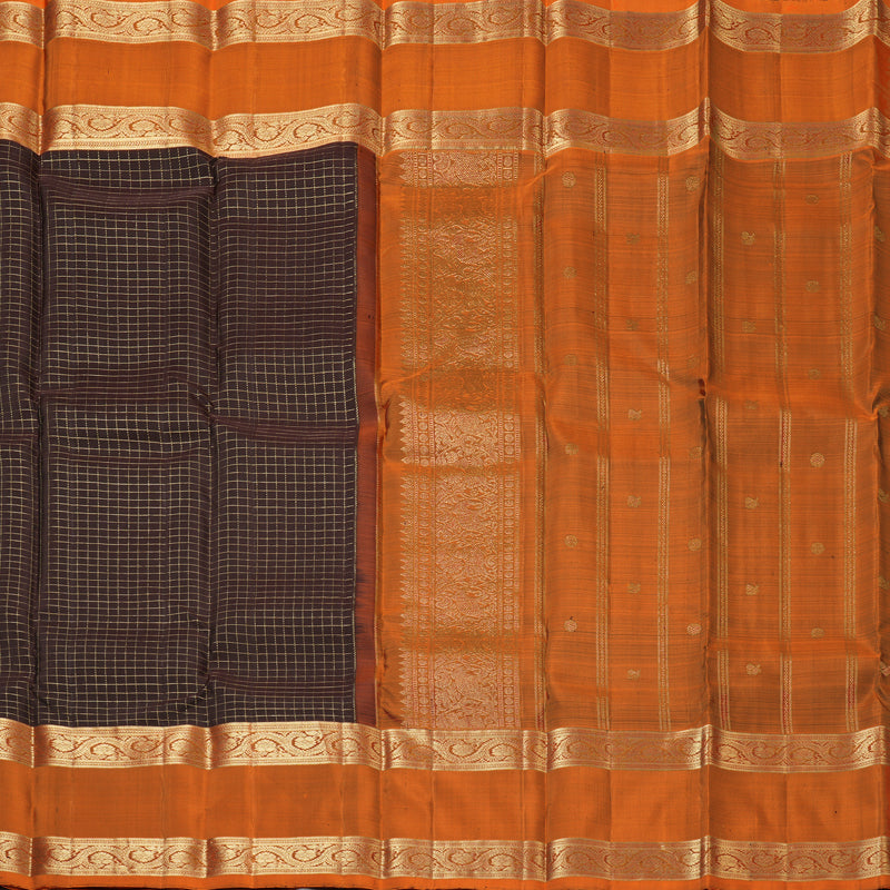 Hayagrivas Handloom Dark Brown Kanjivaram Silk Saree with Rust Orange Border KBF210E3-2