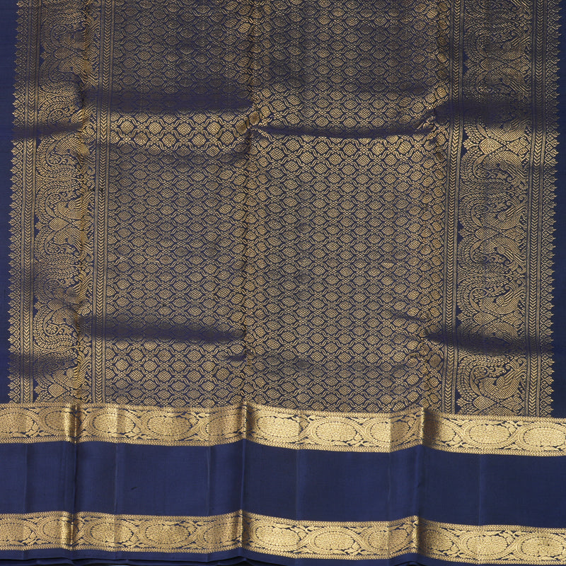 Hayagrivas Handloom Rust Orange Kanjivaram Silk Saree with Navy Blue Border KBF210E3-3