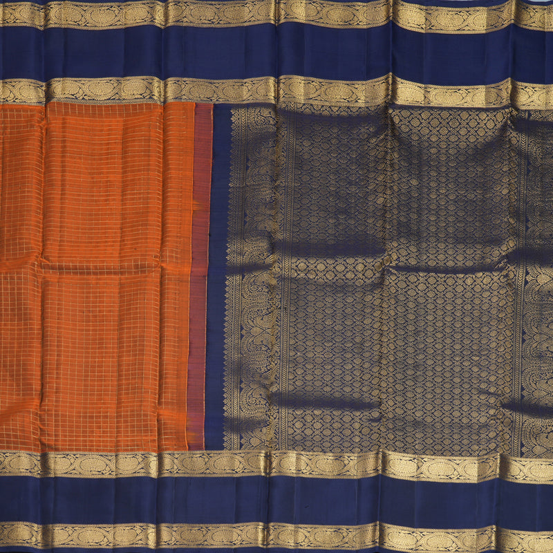 Hayagrivas Handloom Rust Orange Kanjivaram Silk Saree with Navy Blue Border KBF210E3-3
