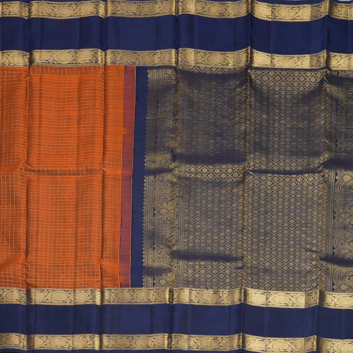 Hayagrivas Handloom Rust Orange Kanjivaram Silk Saree with Navy Blue Border KBF210E3-3