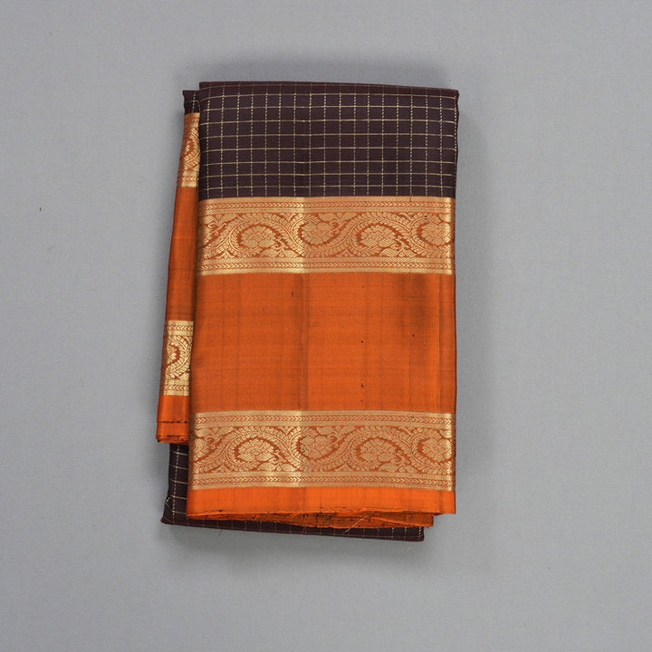 Hayagrivas Handloom Dark Brown Kanjivaram Silk Saree with Rust Orange Border KBF210E3-4