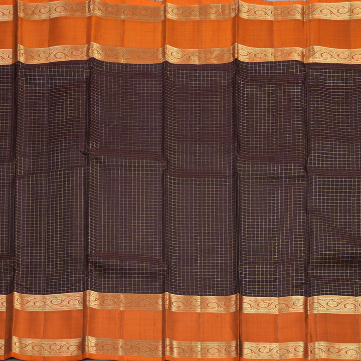 Hayagrivas Handloom Dark Brown Kanjivaram Silk Saree with Rust Orange Border KBF210E3-4