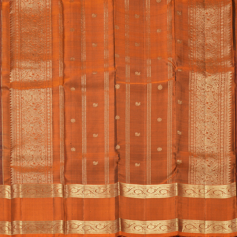 Hayagrivas Handloom Dark Brown Kanjivaram Silk Saree with Rust Orange Border KBF210E3-4
