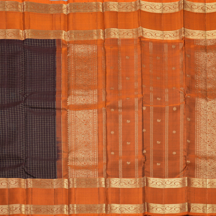 Hayagrivas Handloom Dark Brown Kanjivaram Silk Saree with Rust Orange Border KBF210E3-4