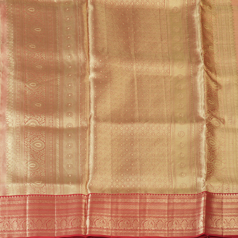 Hayagrivas Handloom Silver Grey Kanjivaram Silk Saree with Red Border KBF210E34-1