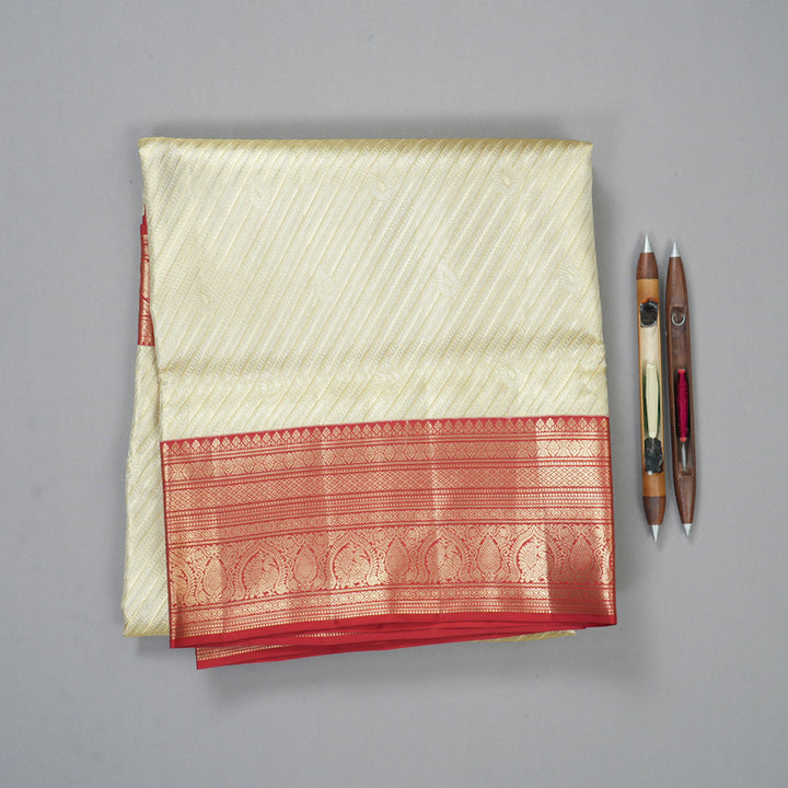 Hayagrivas Handloom Golden Beige Kanjivaram Silk Saree with Red Border KBF210E34-2
