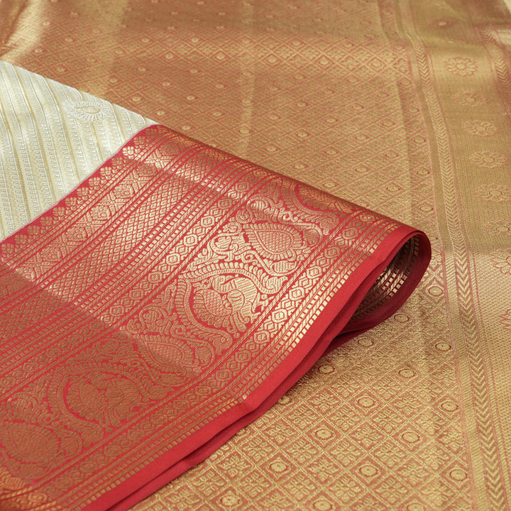 Hayagrivas Handloom Golden Beige Kanjivaram Silk Saree with Red Border KBF210E34-2