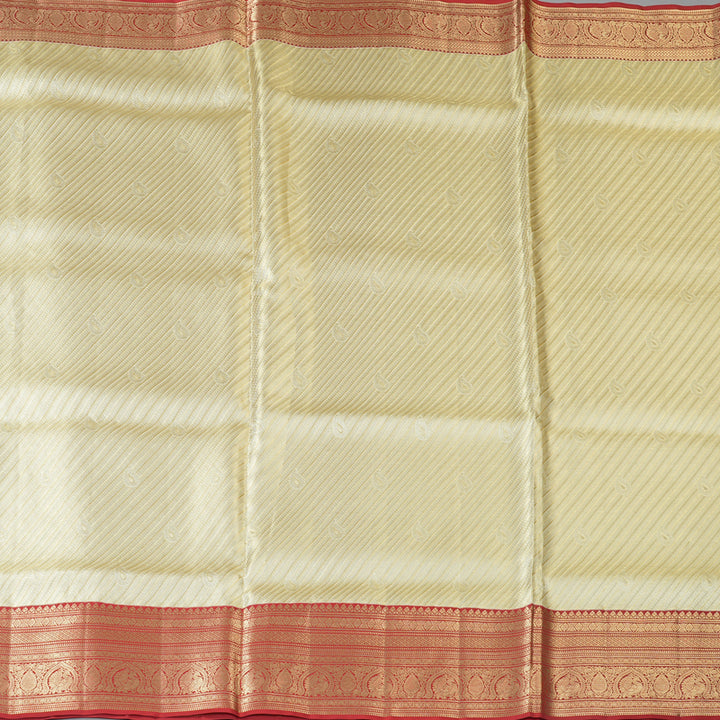 Hayagrivas Handloom Golden Beige Kanjivaram Silk Saree with Red Border KBF210E34-2