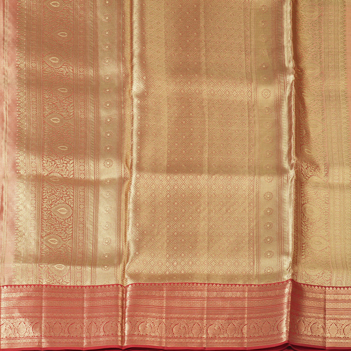 Hayagrivas Handloom Golden Beige Kanjivaram Silk Saree with Red Border KBF210E34-2