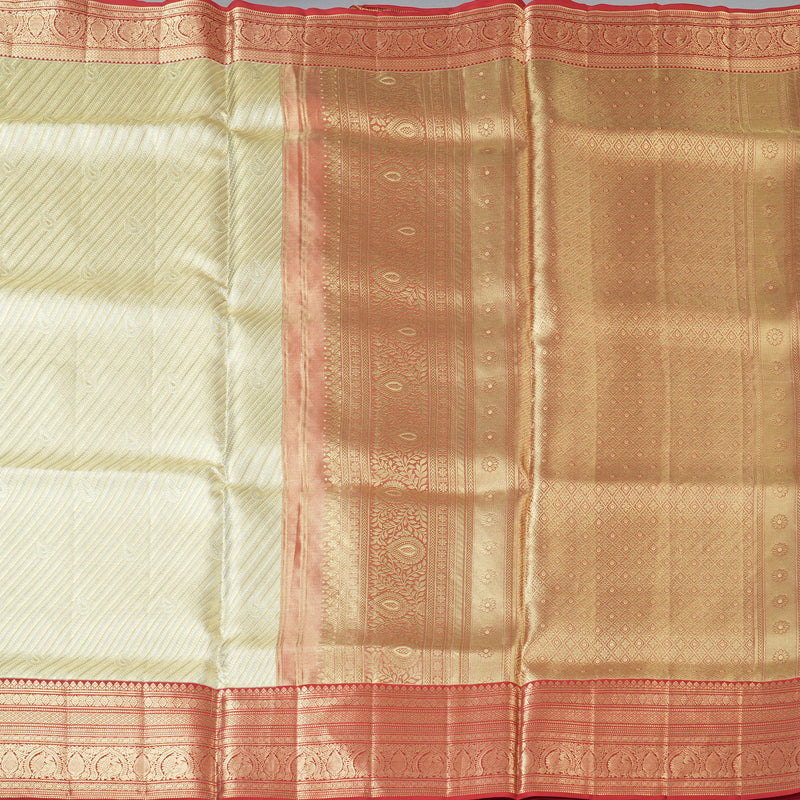 Hayagrivas Handloom Golden Beige Kanjivaram Silk Saree with Red Border KBF210E34-2
