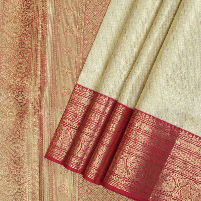 Hayagrivas Handloom Golden Beige Kanjivaram Silk Saree with Red Border KBF210E34-2