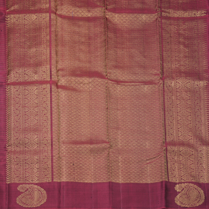 Hayagrivas Handloom Dark Green Kanjivaram Silk Saree with Beetroot Shade Border KBF210E35-1