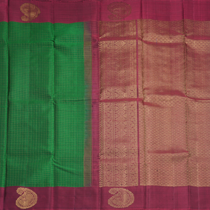 Hayagrivas Handloom Dark Green Kanjivaram Silk Saree with Beetroot Shade Border KBF210E35-1
