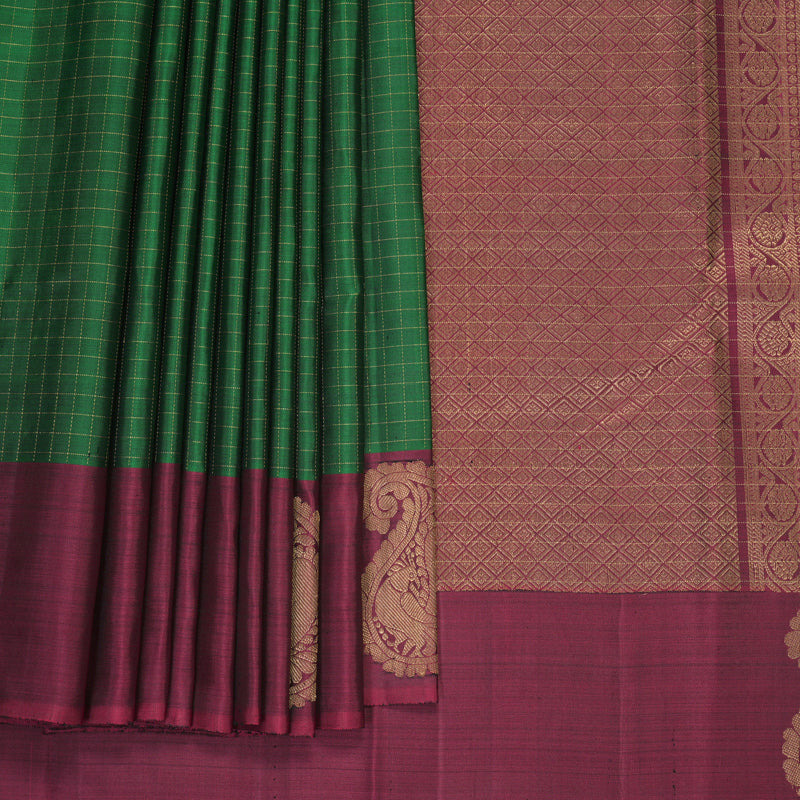 Hayagrivas Handloom Dark Green Kanjivaram Silk Saree with Beetroot Shade Border KBF210E35-1