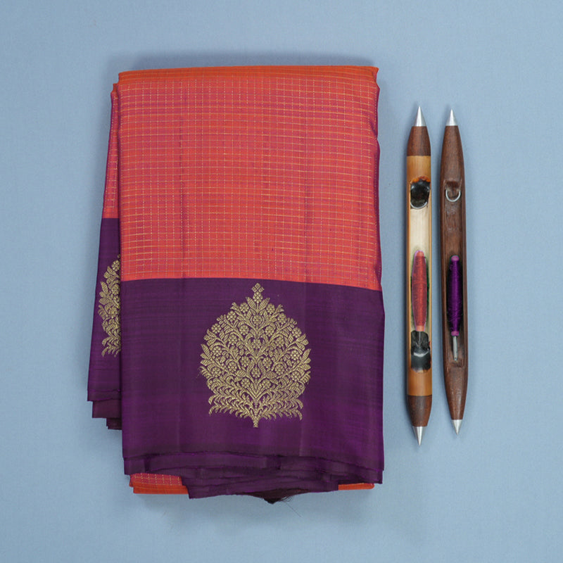 Hayagrivas Handloom Rust Orange Kanjivaram Silk Saree with Purple Border KBF210E35-4