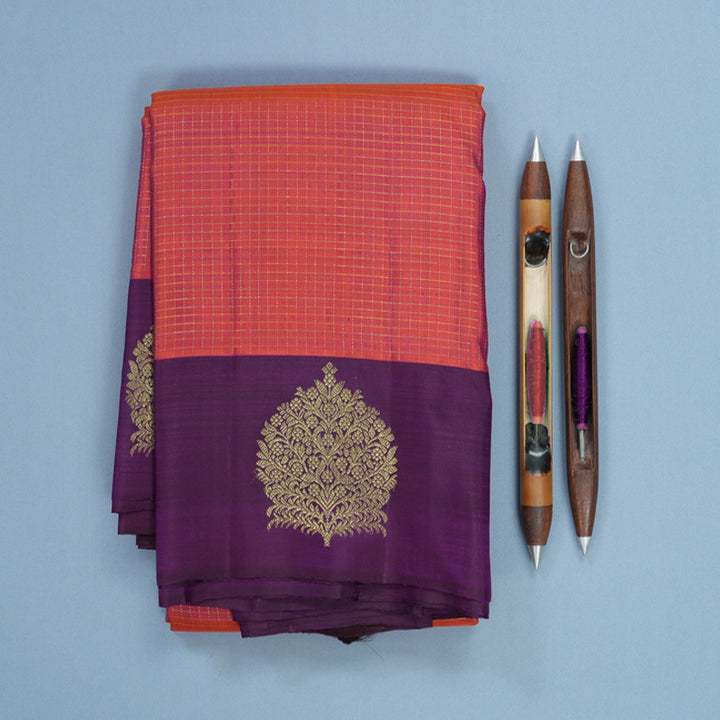 Hayagrivas Handloom Rust Orange Kanjivaram Silk Saree with Purple Border KBF210E35-4