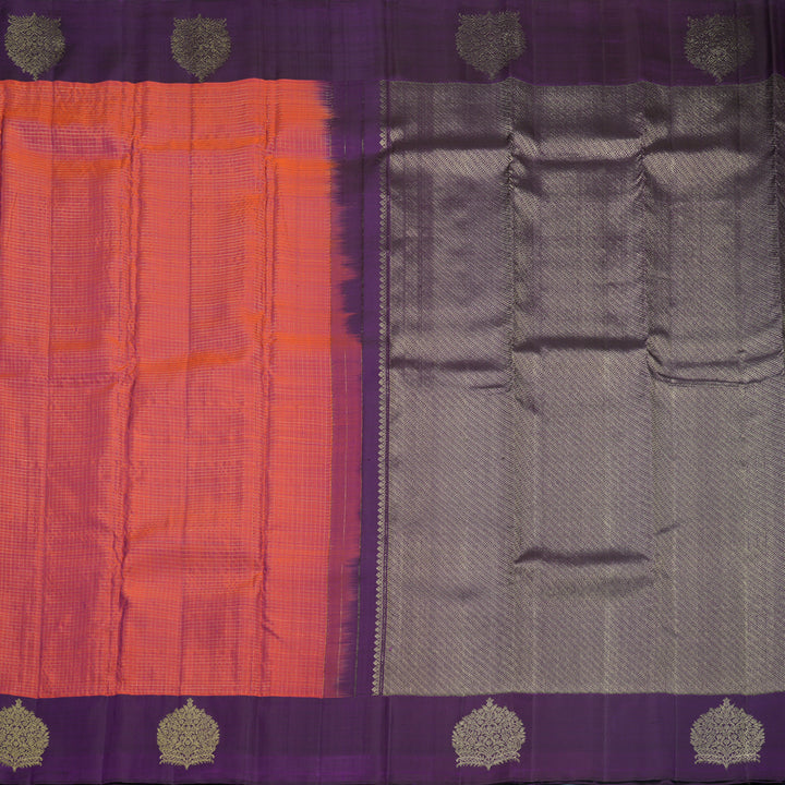 Hayagrivas Handloom Rust Orange Kanjivaram Silk Saree with Purple Border KBF210E35-4