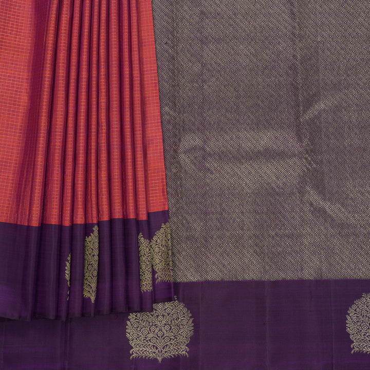 Hayagrivas Handloom Rust Orange Kanjivaram Silk Saree with Purple Border KBF210E35-4