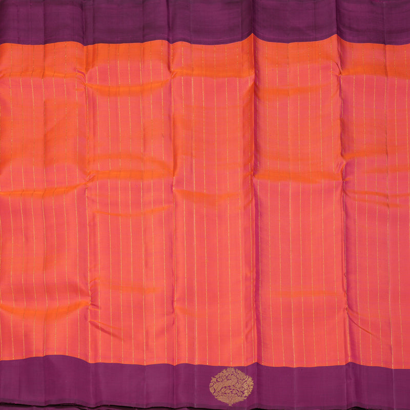 Hayagrivas Handloom Pinkish-Orange Kanjivaram Silk Saree with Purple Border KBF210E36-1
