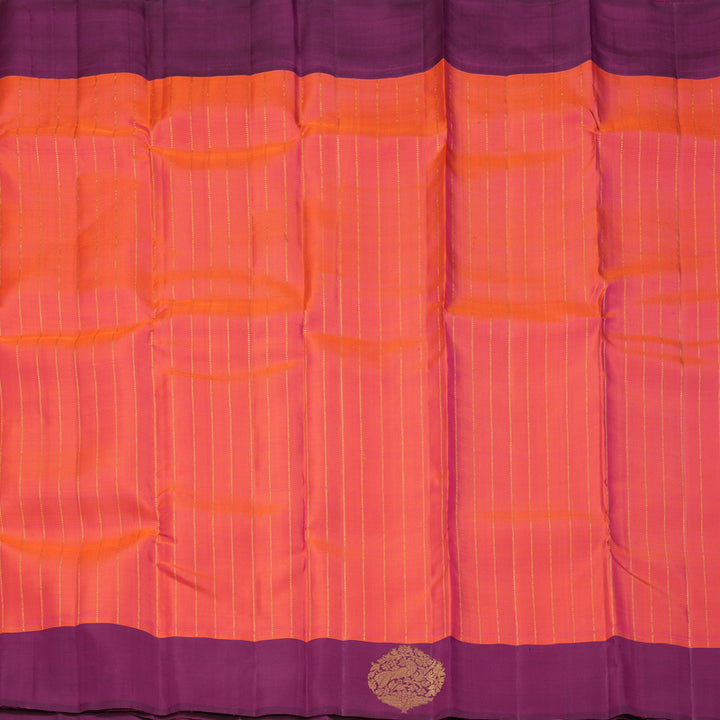 Hayagrivas Handloom Pinkish-Orange Kanjivaram Silk Saree with Purple Border KBF210E36-1