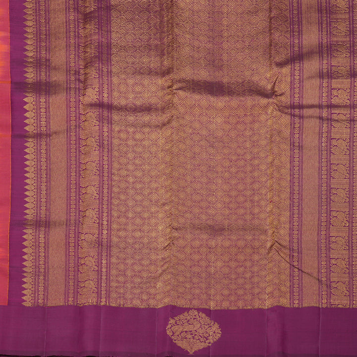 Hayagrivas Handloom Pinkish-Orange Kanjivaram Silk Saree with Purple Border KBF210E36-1