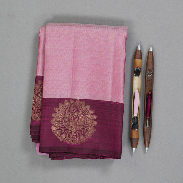 Hayagrivas Handloom Onion Pink Kanjivaram Silk Saree with Wine Purple Border KBF210E36-3