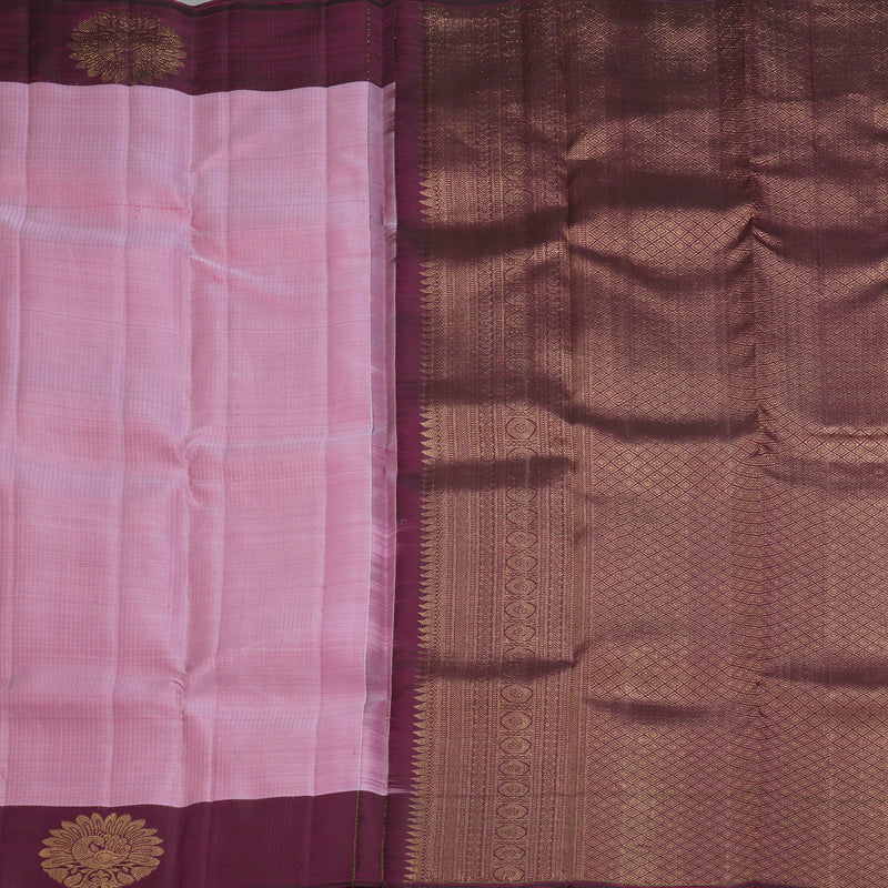 Hayagrivas Handloom Onion Pink Kanjivaram Silk Saree with Wine Purple Border KBF210E36-3