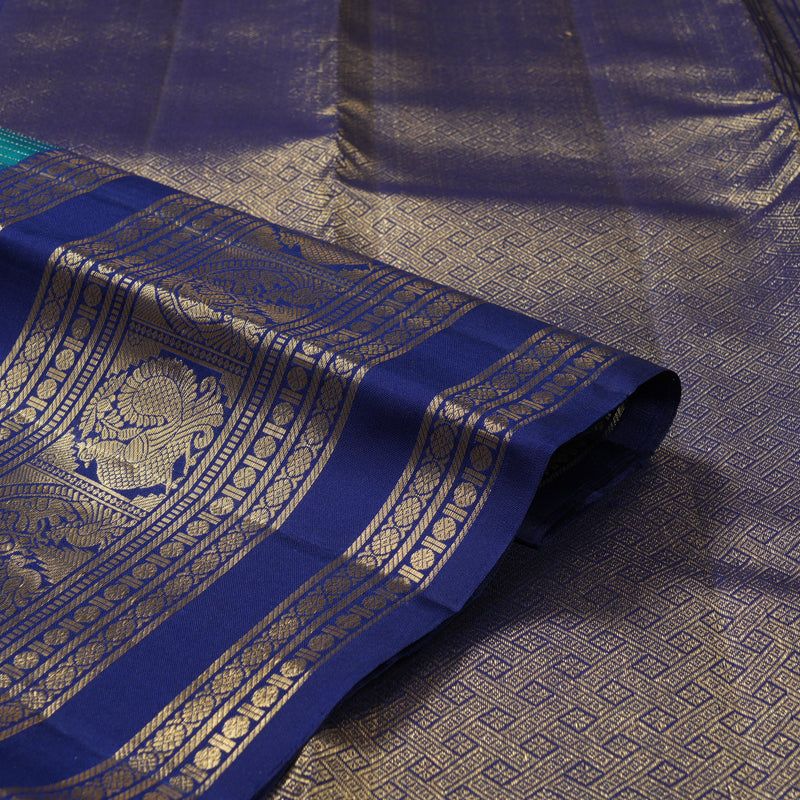 Hayagrivas Handloom Rama Green Kanjivaram Silk Saree with Dark Blue Border KBF210E37-1