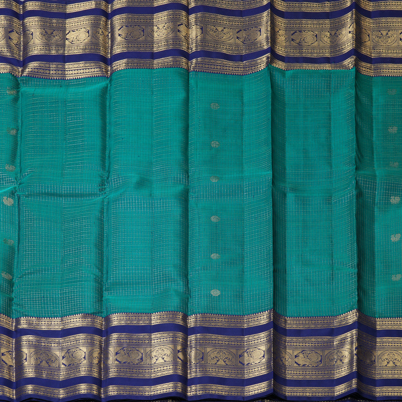 Hayagrivas Handloom Rama Green Kanjivaram Silk Saree with Dark Blue Border KBF210E37-1