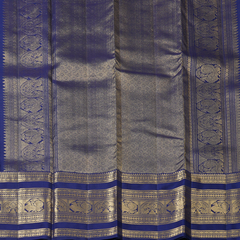Hayagrivas Handloom Rama Green Kanjivaram Silk Saree with Dark Blue Border KBF210E37-1