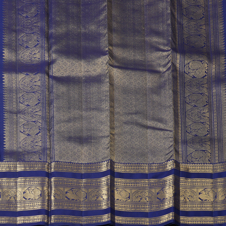 Hayagrivas Handloom Rama Green Kanjivaram Silk Saree with Dark Blue Border KBF210E37-1