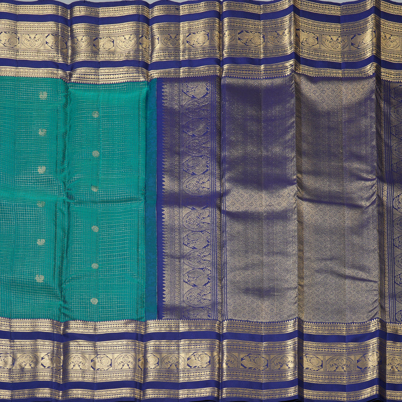 Hayagrivas Handloom Rama Green Kanjivaram Silk Saree with Dark Blue Border KBF210E37-1