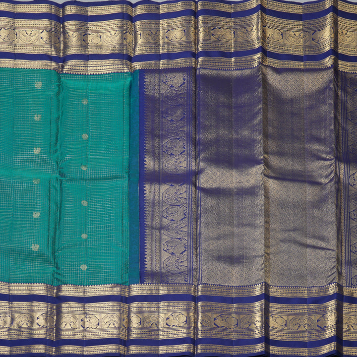 Hayagrivas Handloom Rama Green Kanjivaram Silk Saree with Dark Blue Border KBF210E37-1