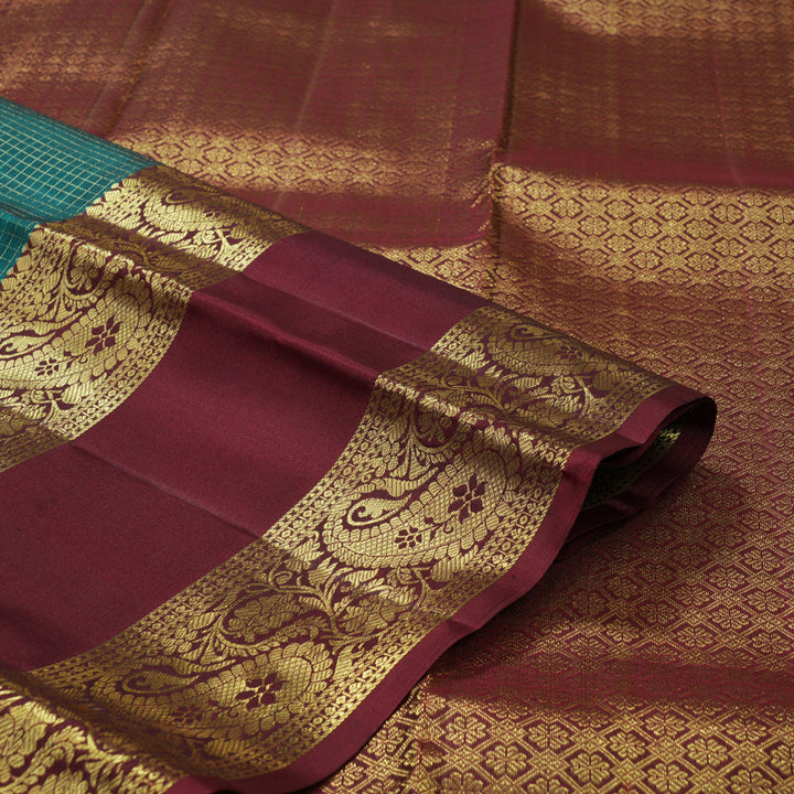 Hayagrivas Handloom Peacock Green Kanjivaram Silk Saree with Wine Maroon Border KBF210E37-3