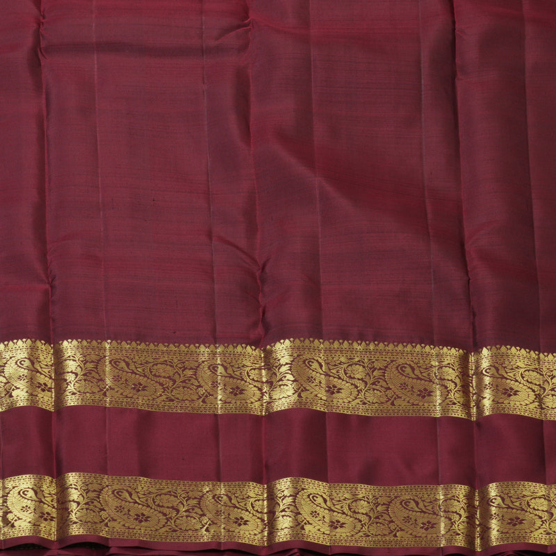 Hayagrivas Handloom Peacock Green Kanjivaram Silk Saree with Wine Maroon Border KBF210E37-3