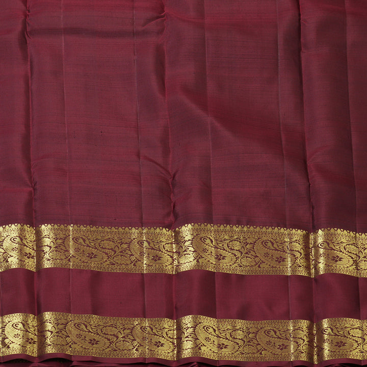 Hayagrivas Handloom Peacock Green Kanjivaram Silk Saree with Wine Maroon Border KBF210E37-3