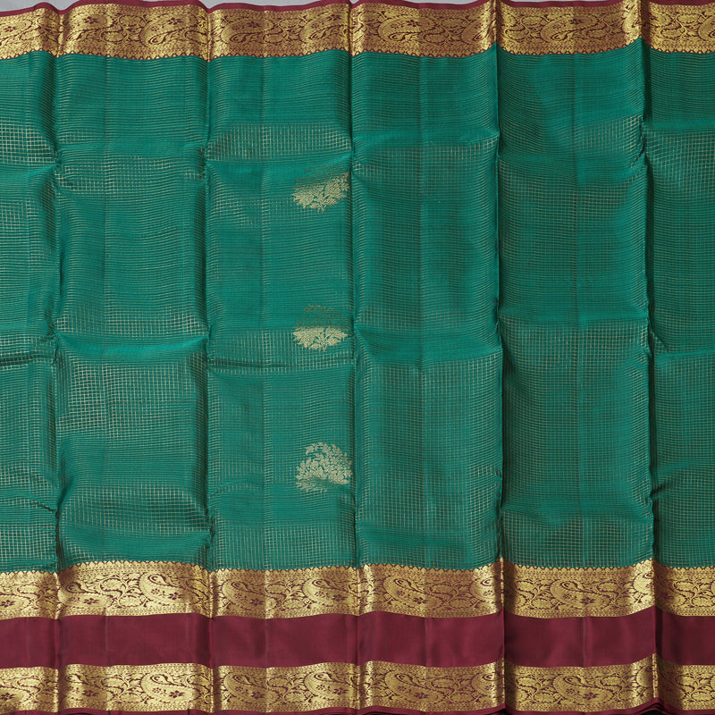 Hayagrivas Handloom Peacock Green Kanjivaram Silk Saree with Wine Maroon Border KBF210E37-3