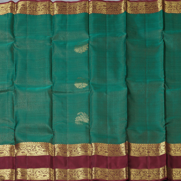 Hayagrivas Handloom Peacock Green Kanjivaram Silk Saree with Wine Maroon Border KBF210E37-3
