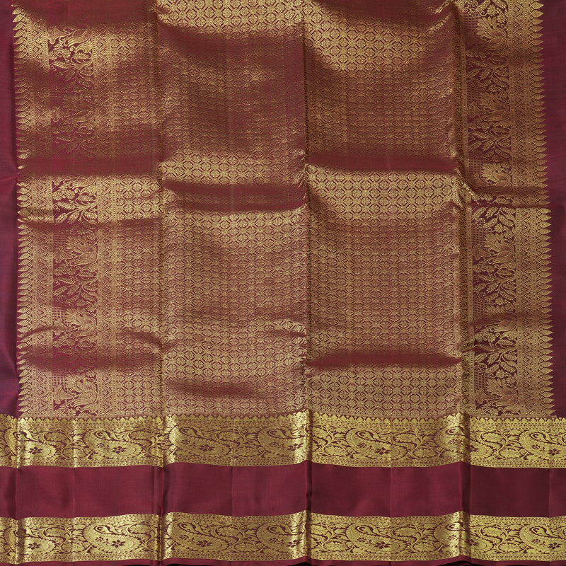 Hayagrivas Handloom Peacock Green Kanjivaram Silk Saree with Wine Maroon Border KBF210E37-3