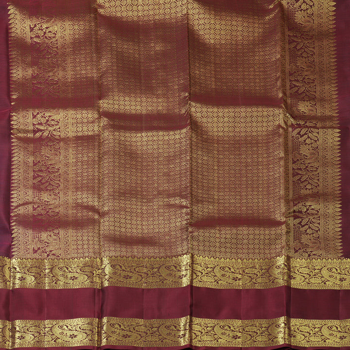Hayagrivas Handloom Peacock Green Kanjivaram Silk Saree with Wine Maroon Border KBF210E37-3