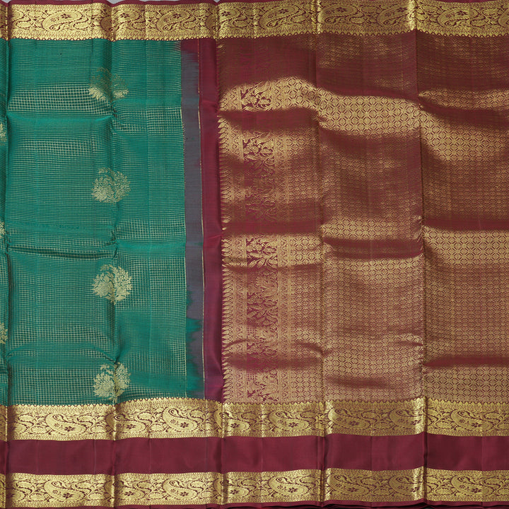 Hayagrivas Handloom Peacock Green Kanjivaram Silk Saree with Wine Maroon Border KBF210E37-3
