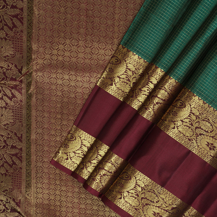 Hayagrivas Handloom Peacock Green Kanjivaram Silk Saree with Wine Maroon Border KBF210E37-3