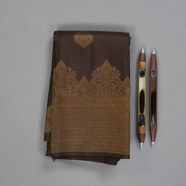 Hayagrivas Handloom Dark Brown Kanjivaram Silk Saree KBF210E39-11