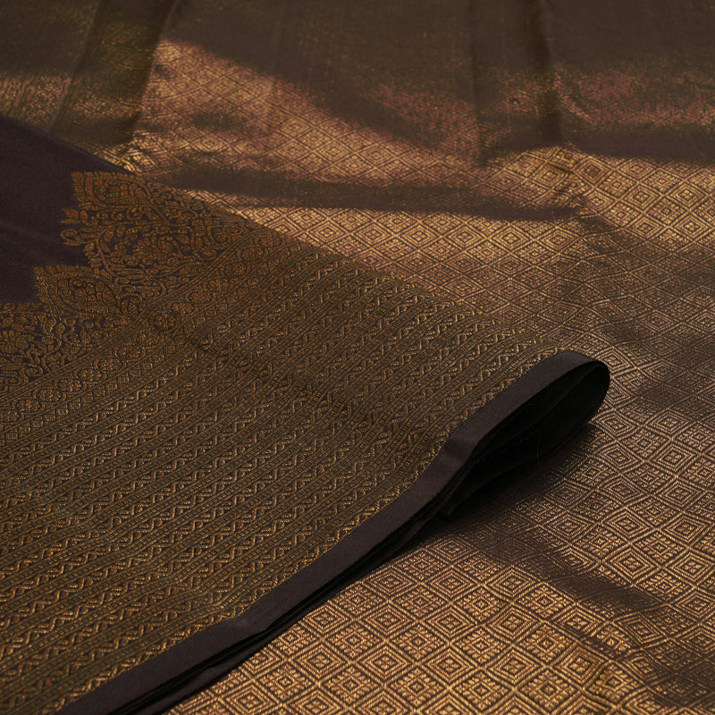 Hayagrivas Handloom Dark Brown Kanjivaram Silk Saree KBF210E39-11